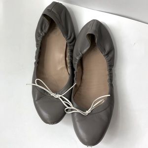 J.Crew leather grey ballet flats with white ribbon